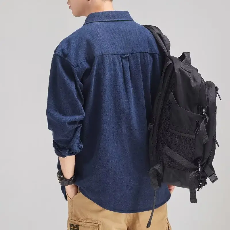 Men Blue Cotton Backpack Shirt 2024 Casual Wear - Image 6