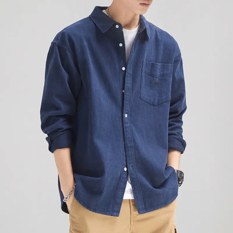 Men Blue Cotton Backpack Shirt 2024 Casual Wear - Image 2
