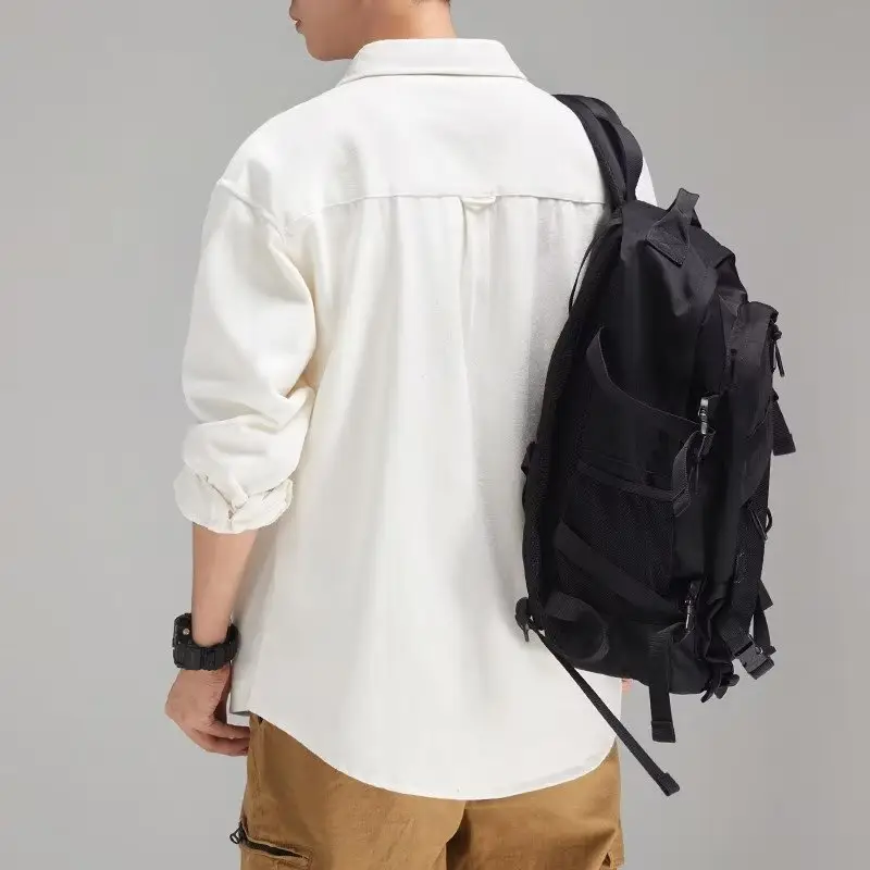 Men Blue Cotton Backpack Shirt 2024 Casual Wear - Image 3