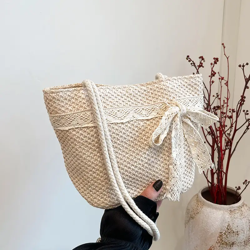 Summer Straw Woven Bow Scarf Bag for Women - Image 3