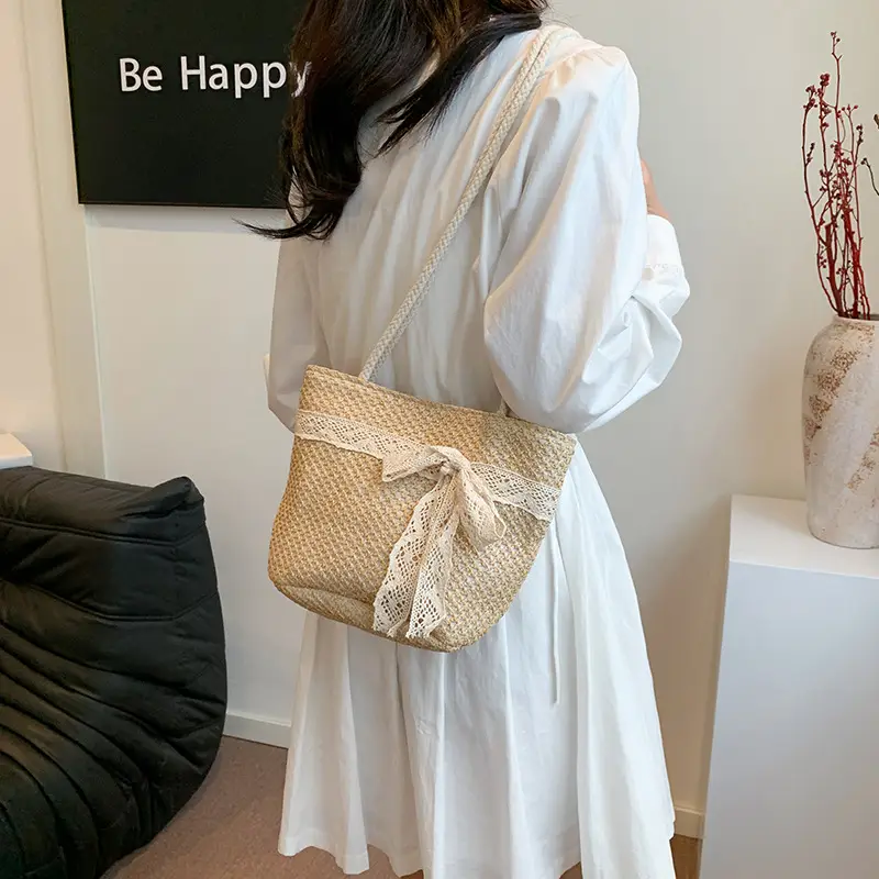 Summer Straw Woven Bow Scarf Bag for Women - Image 4