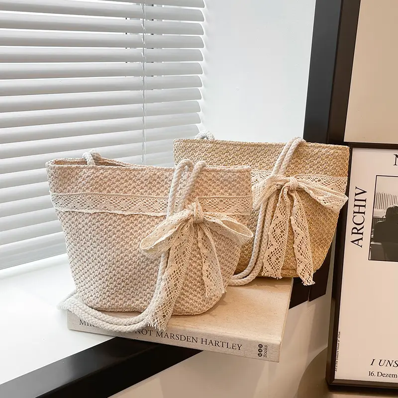 Summer Straw Woven Bow Scarf Bag for Women - Image 6