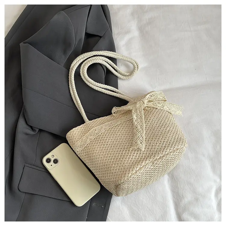 Summer Straw Woven Bow Scarf Bag for Women — feature 12