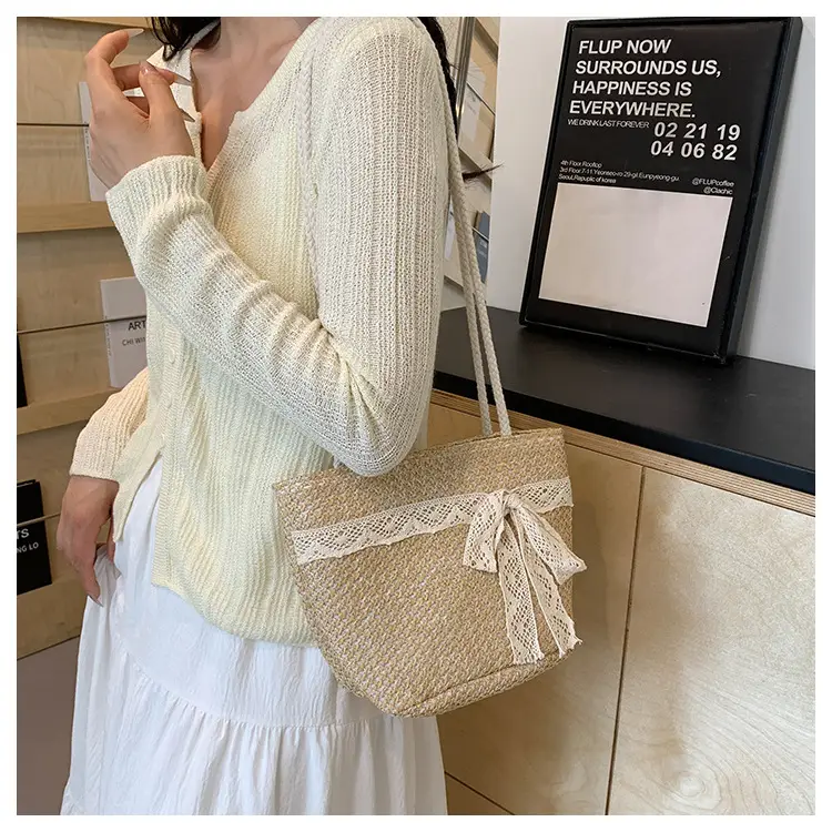 Summer Straw Woven Bow Scarf Bag for Women — feature 15