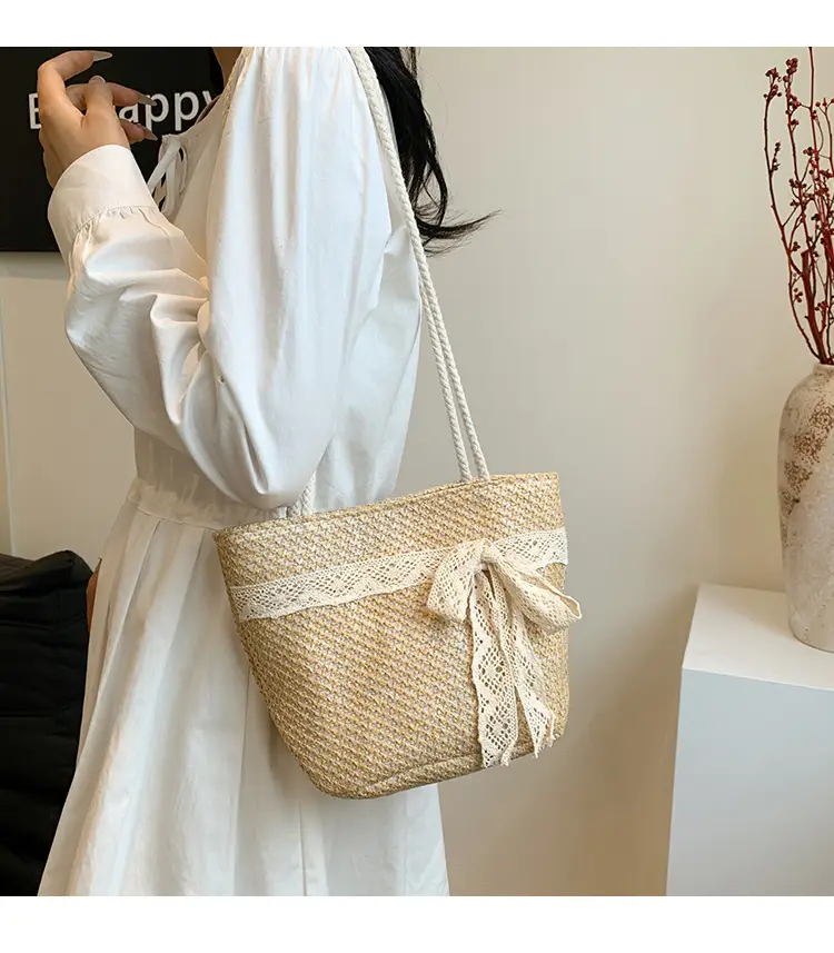 Summer Straw Woven Bow Scarf Bag for Women — feature 2
