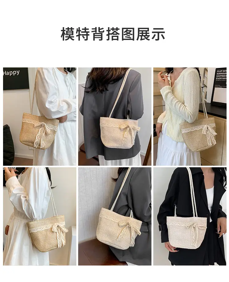 Summer Straw Woven Bow Scarf Bag for Women — feature 5