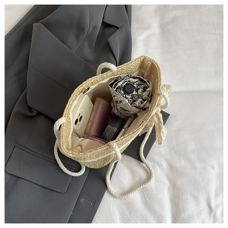Summer Straw Woven Bow Scarf Bag for Women — feature 8