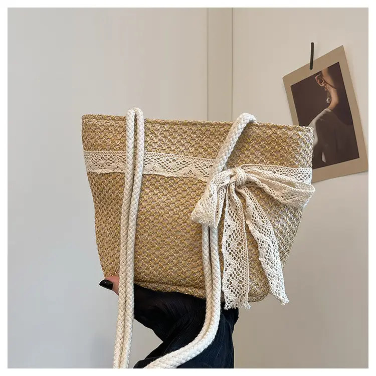 Summer Straw Woven Bow Scarf Bag for Women - Image 2