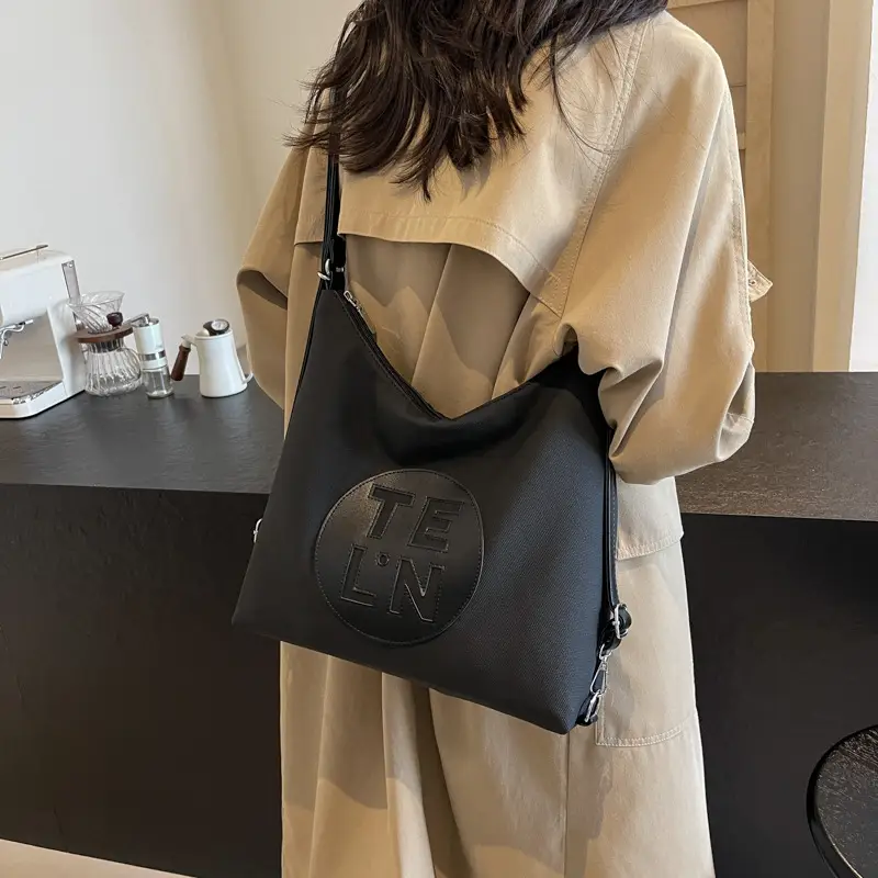 Women's Black Canvas Tote Bag with TE LN Logo - Image 4