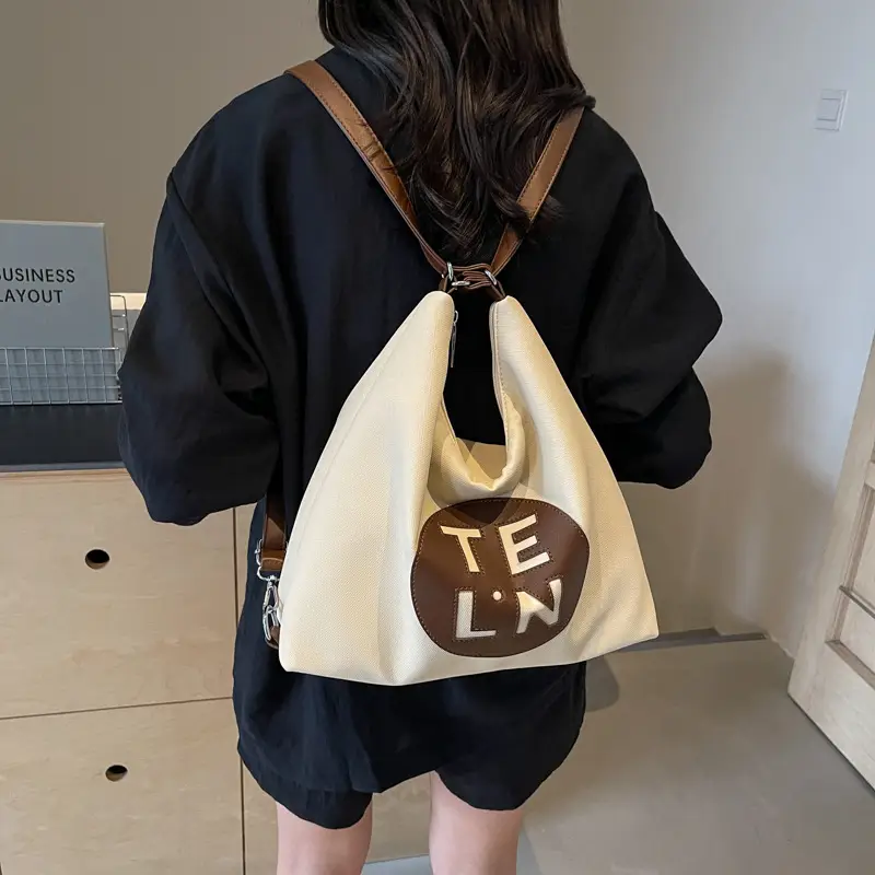 Women's Black Canvas Tote Bag with TE LN Logo - Image 5