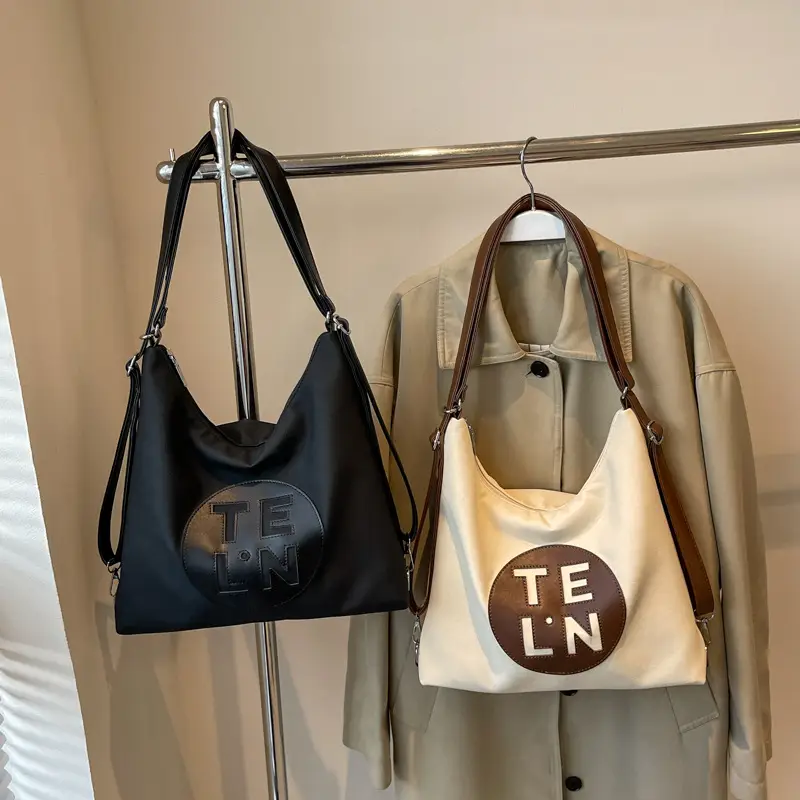 Women's Black Canvas Tote Bag with TE LN Logo - Image 6