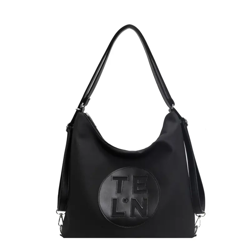 Women's Black Canvas Tote Bag with TE LN Logo - Image 7