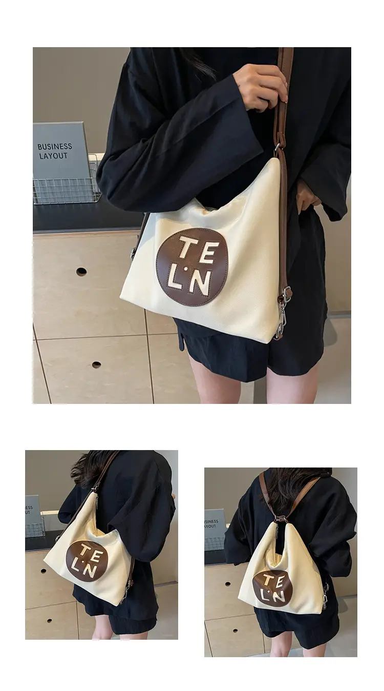Women's Black Canvas Tote Bag with TE LN Logo — feature 11