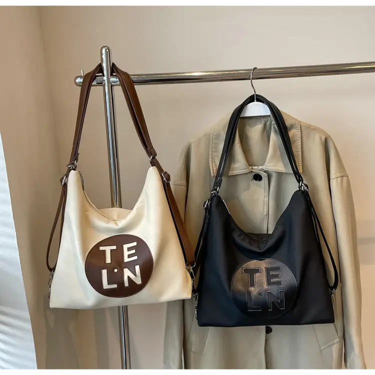 Women's Black Canvas Tote Bag with TE LN Logo — feature 13