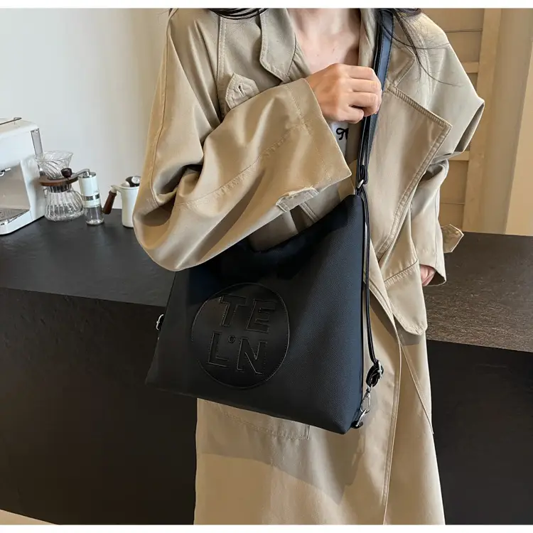 Women's Black Canvas Tote Bag with TE LN Logo — feature 14