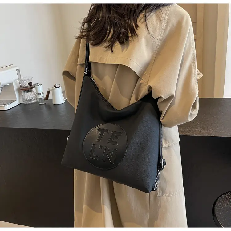 Women's Black Canvas Tote Bag with TE LN Logo — feature 15