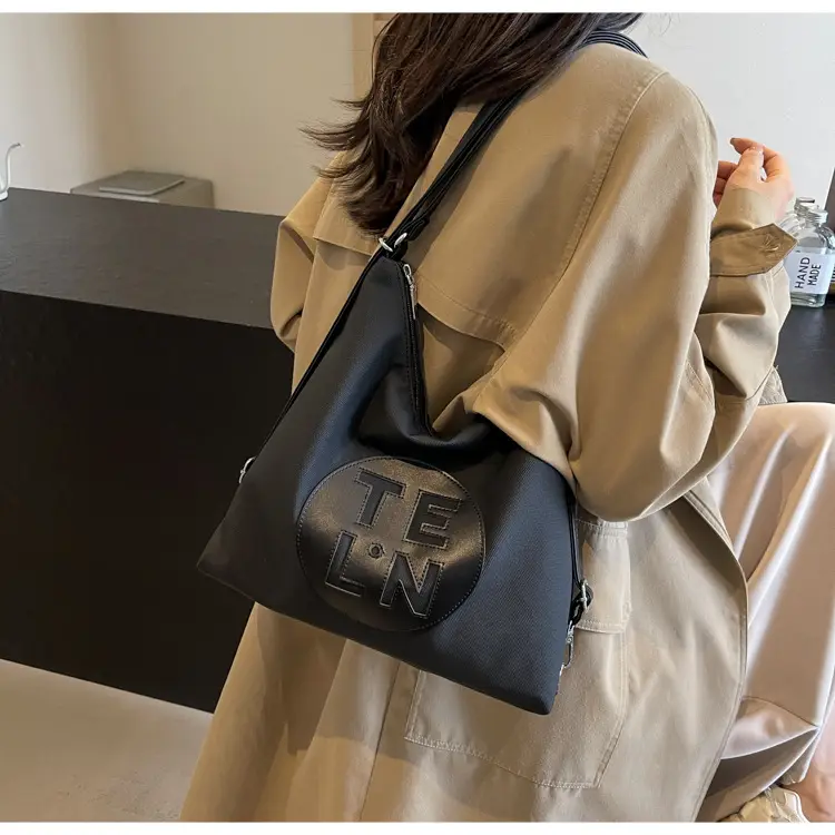 Women's Black Canvas Tote Bag with TE LN Logo — feature 20