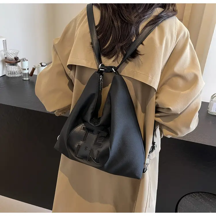 Women's Black Canvas Tote Bag with TE LN Logo — feature 21