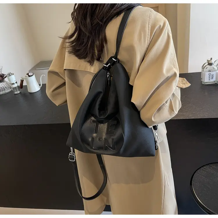 Women's Black Canvas Tote Bag with TE LN Logo — feature 22