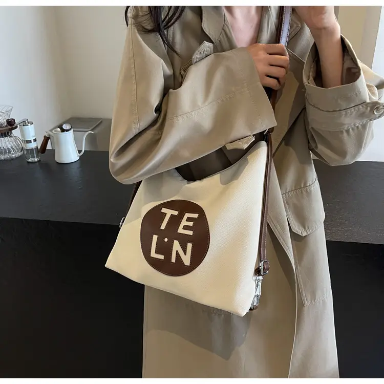 Women's Black Canvas Tote Bag with TE LN Logo — feature 23