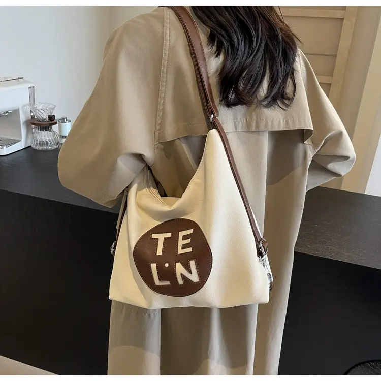 Women's Black Canvas Tote Bag with TE LN Logo — feature 27