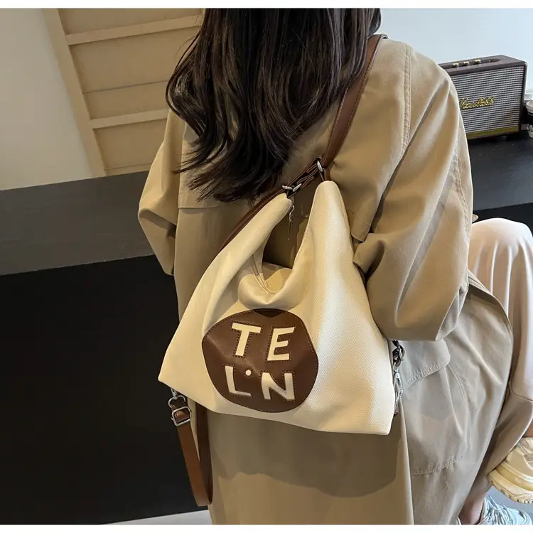 Women's Black Canvas Tote Bag with TE LN Logo — feature 28