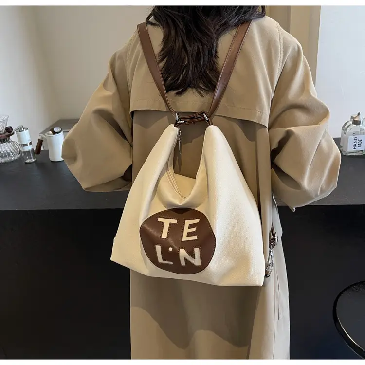 Women's Black Canvas Tote Bag with TE LN Logo — feature 29