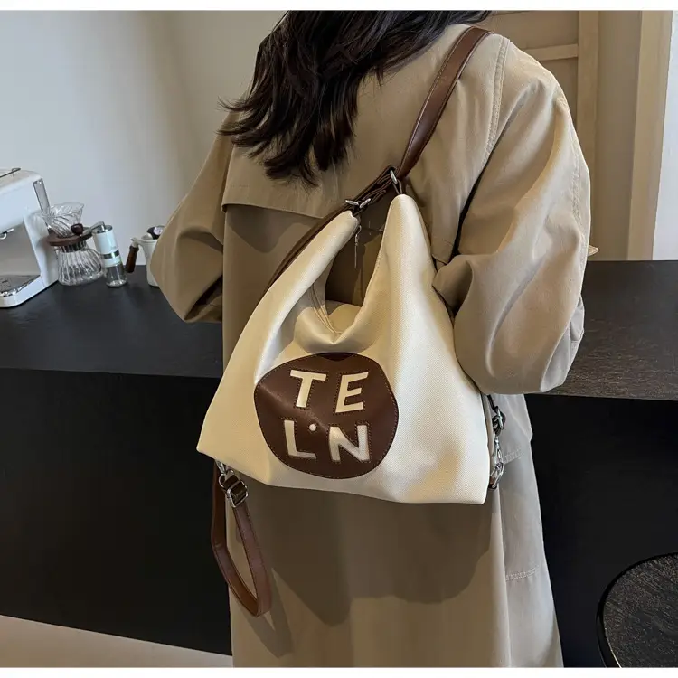 Women's Black Canvas Tote Bag with TE LN Logo — feature 30