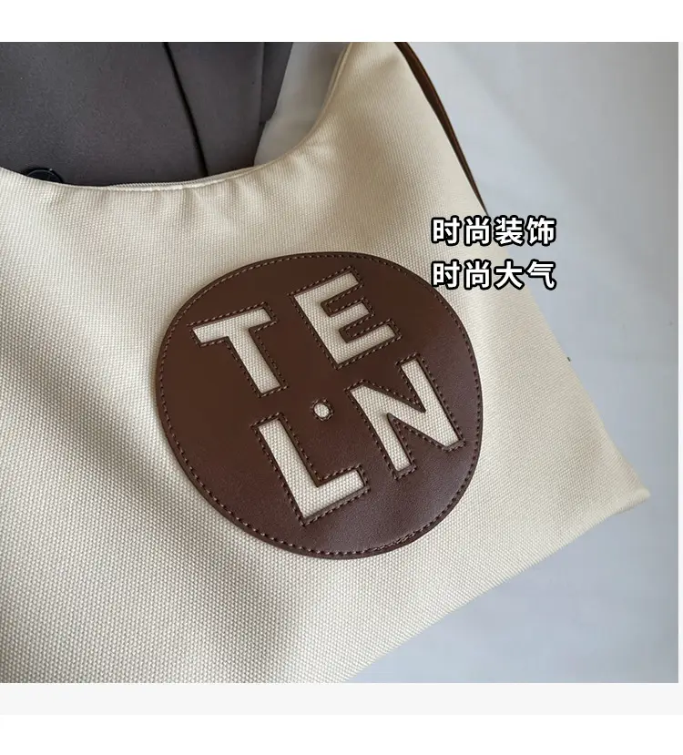 Women's Black Canvas Tote Bag with TE LN Logo — feature 8