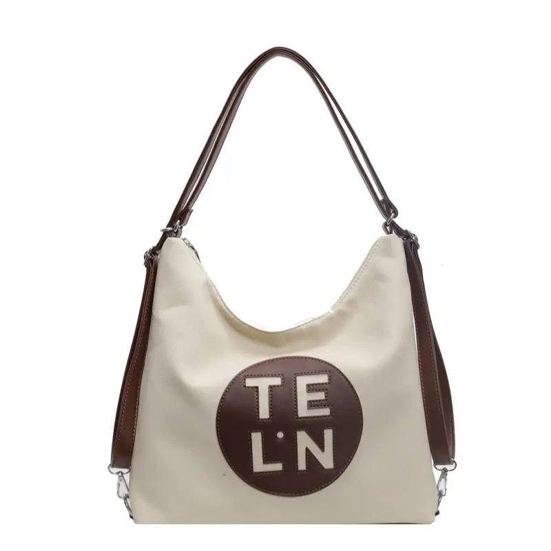 Women's Black Canvas Tote Bag with TE LN Logo - Image 2