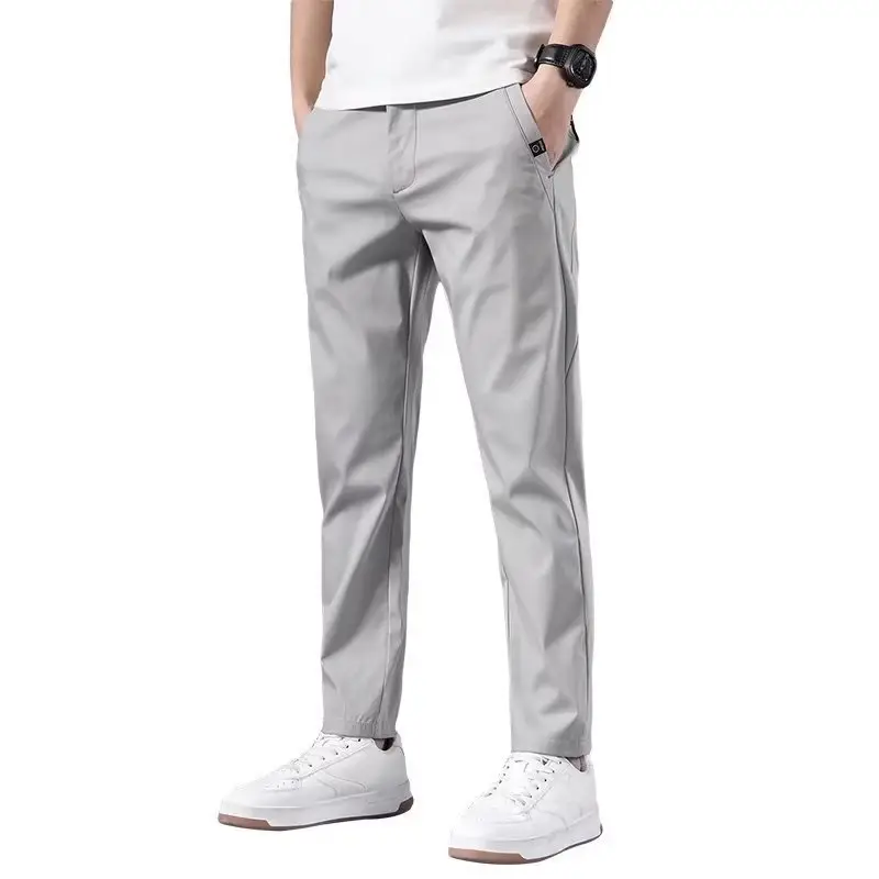 Men's Beige Stretch Pants Spring Autumn Loose Fit
