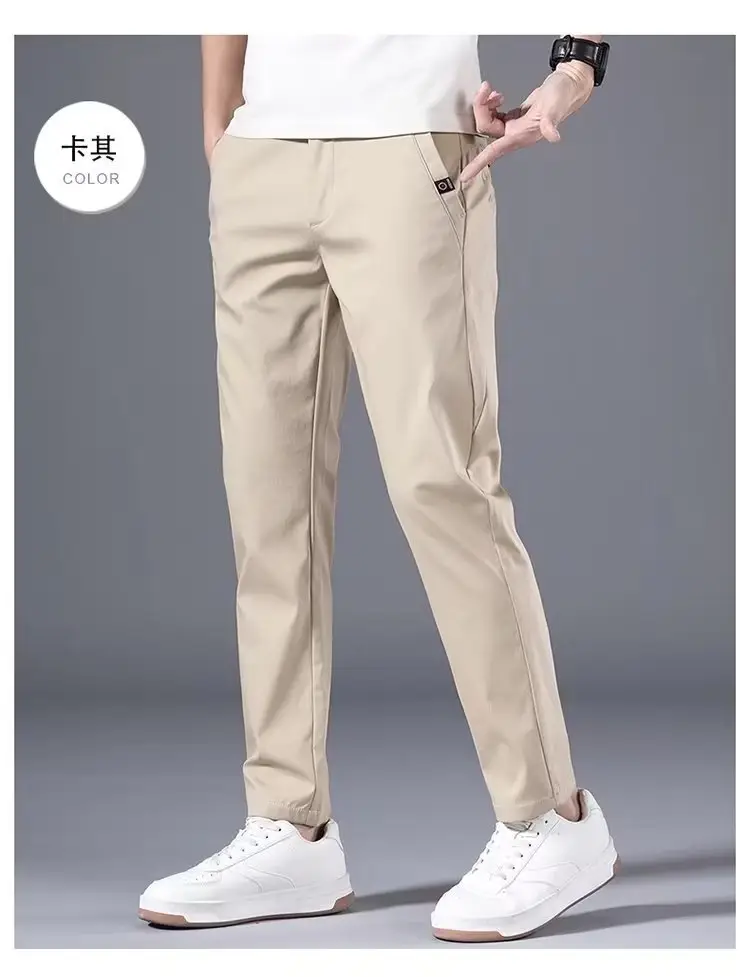 Men's Beige Stretch Pants Spring Autumn Loose Fit — feature 14