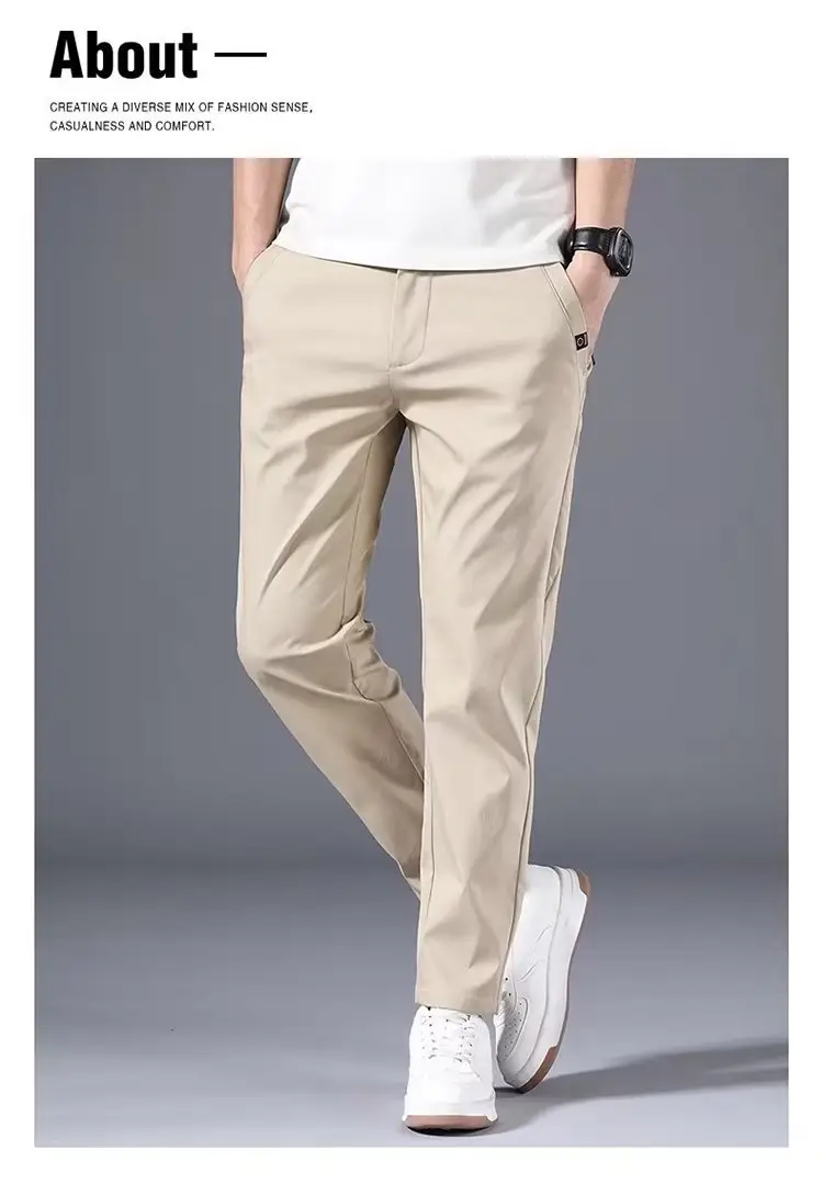 Men's Beige Stretch Pants Spring Autumn Loose Fit — feature 15