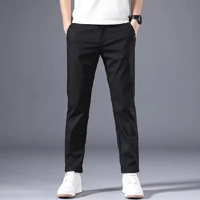 Men's Beige Stretch Pants Spring Autumn Loose Fit — feature 2