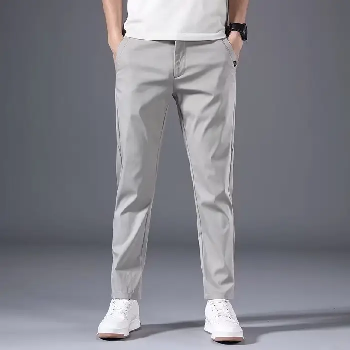 Men's Beige Stretch Pants Spring Autumn Loose Fit — feature 3