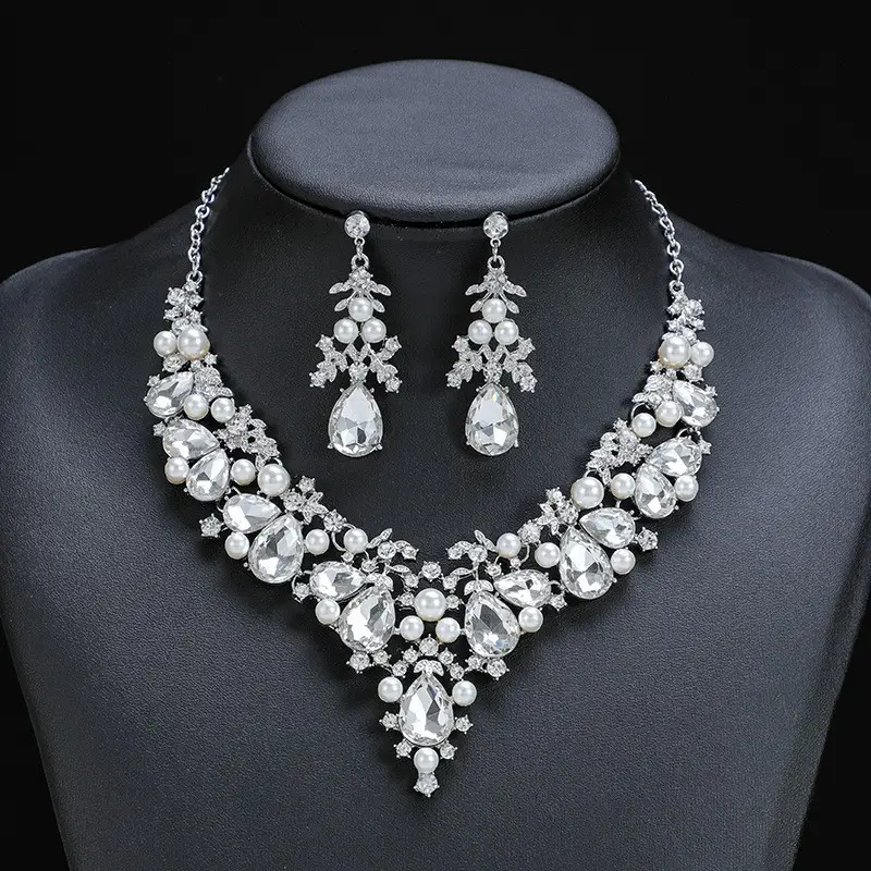 Electroplated Pearl Necklace Earrings Set for Women - Image 3