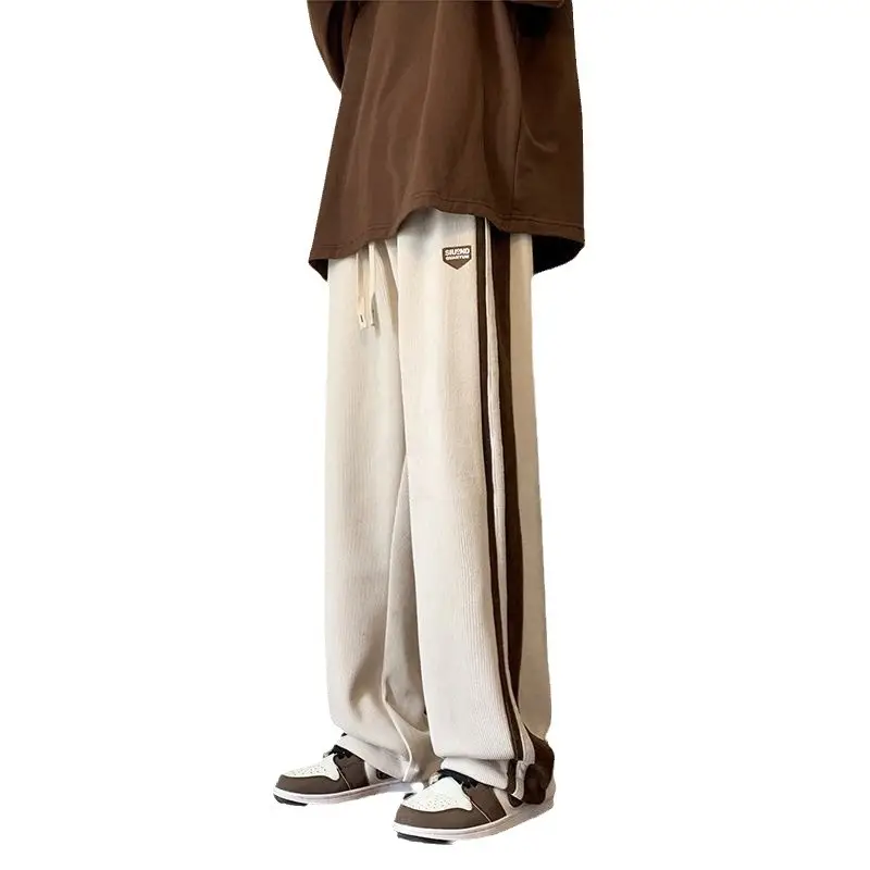 Men Brown Beige Retro Sweatpants with Nike Shoes - Image 23