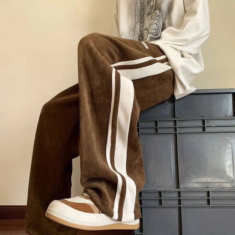 Men Brown Beige Retro Sweatpants with Nike Shoes — feature 17