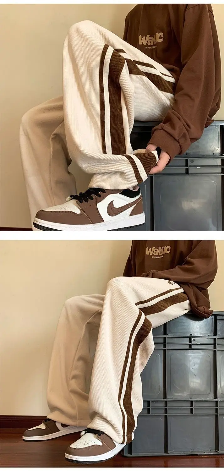 Men Brown Beige Retro Sweatpants with Nike Shoes — feature 9