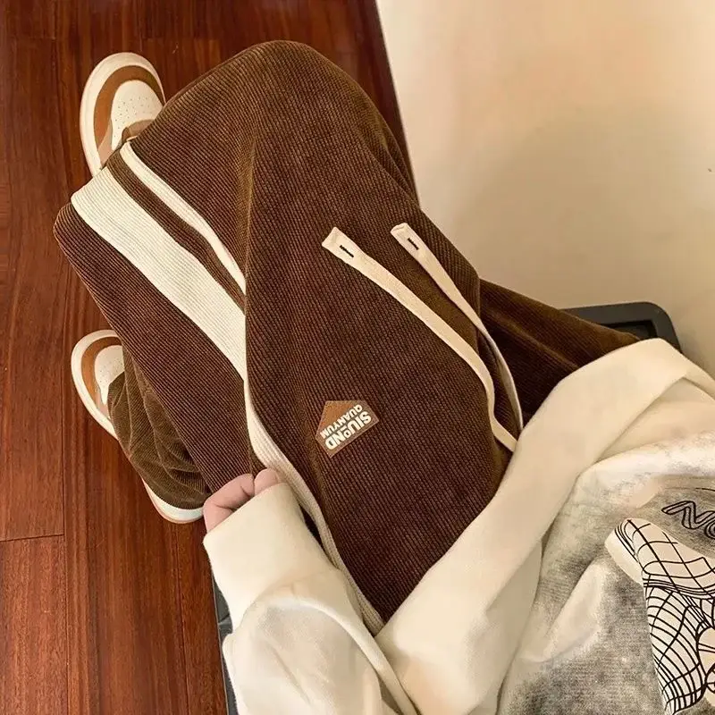 Men Brown Beige Retro Sweatpants with Nike Shoes - Image 13
