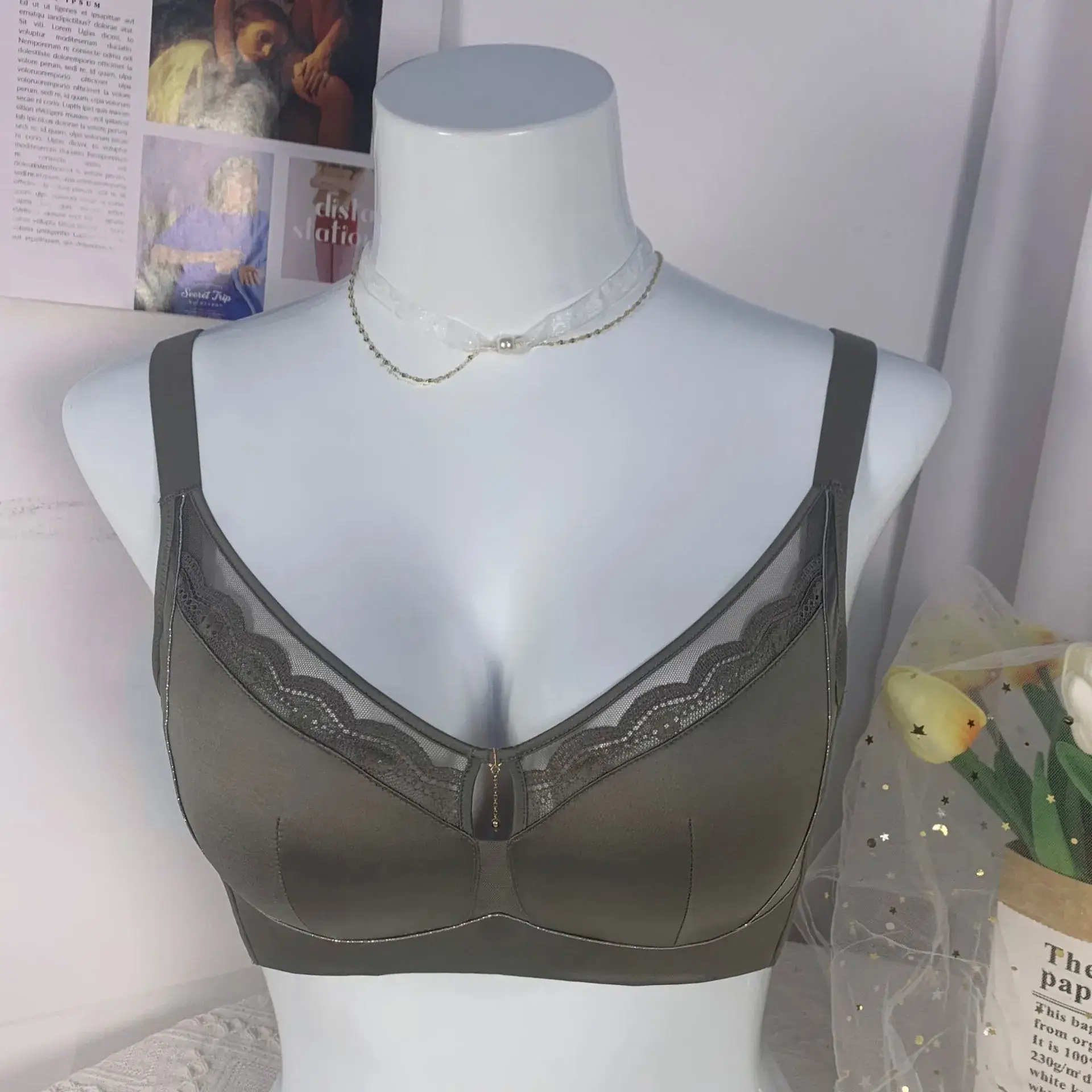 Light Gray Bralette with Lace & Back Gather - Image 2