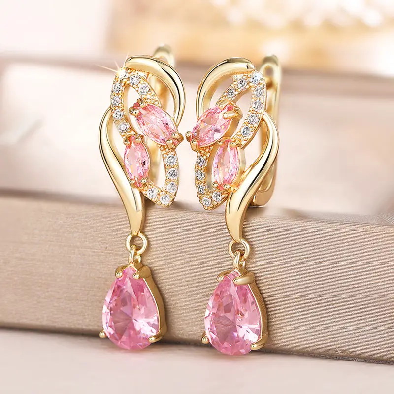 Birthstone Drop Earrings Pink Gold High End Luxury