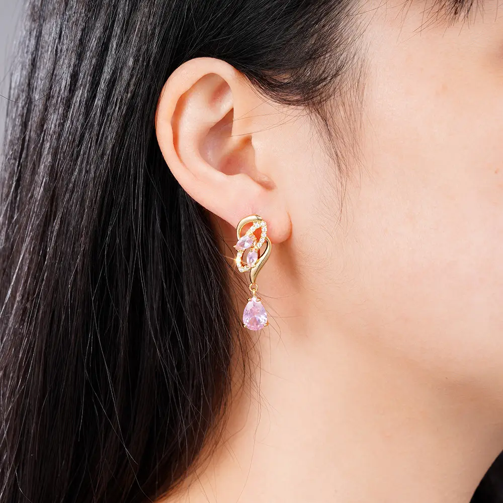 Birthstone Drop Earrings Pink Gold High End Luxury