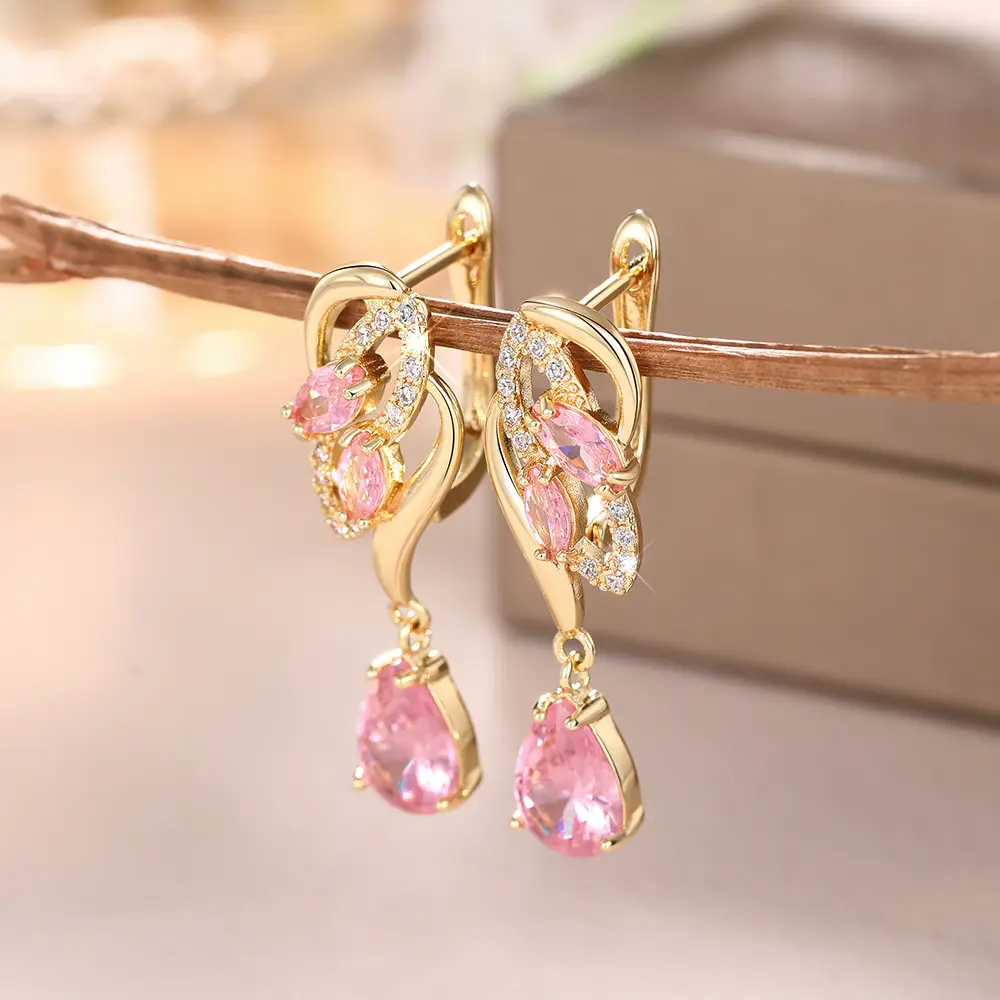 Birthstone Drop Earrings Pink Gold High End Luxury — feature 6