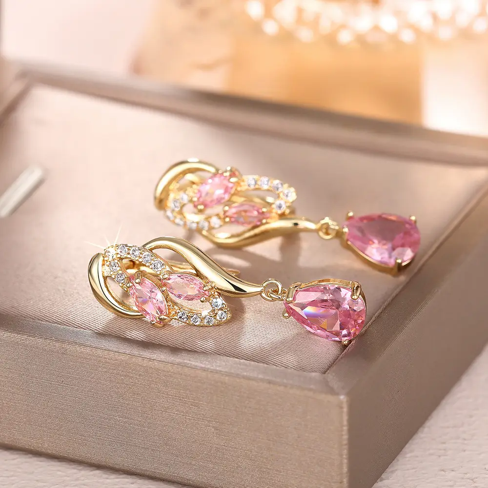 Birthstone Drop Earrings Pink Gold High End Luxury — feature 9