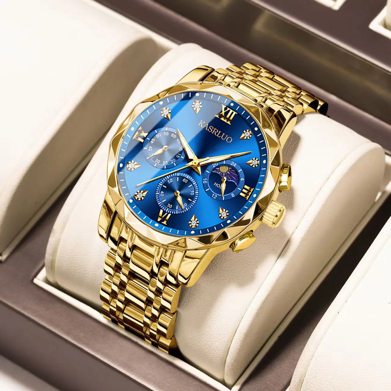 Men's Blue Dial Waterproof Watch with 3 Subdials - Image 11