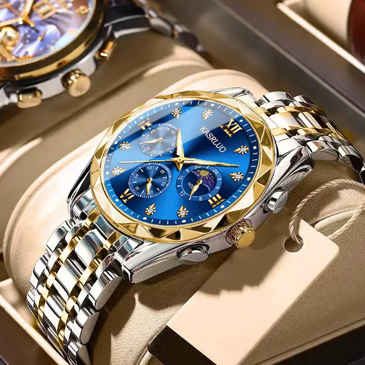 Men's Blue Dial Waterproof Watch with 3 Subdials - Image 3