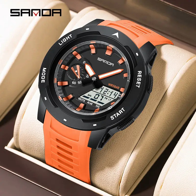 Sanda Black Digital Electronic Watch with LED Display