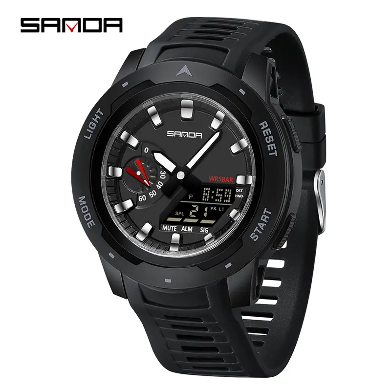 Sanda Black Digital Electronic Watch with LED Display