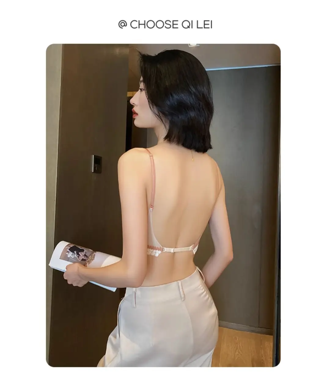 Beautiful Back Front Buckle Underwear Women's Summer Thin French Style Small Chest Triangle Cup Sexy Lace Thin Shoulder Strap Bra No Rings — feature 32